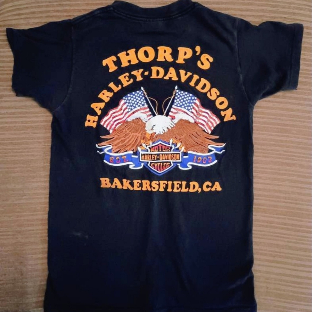 vintge Harley-Davidson 3d Emblem Tee with Eagle and Flag Design Size Small